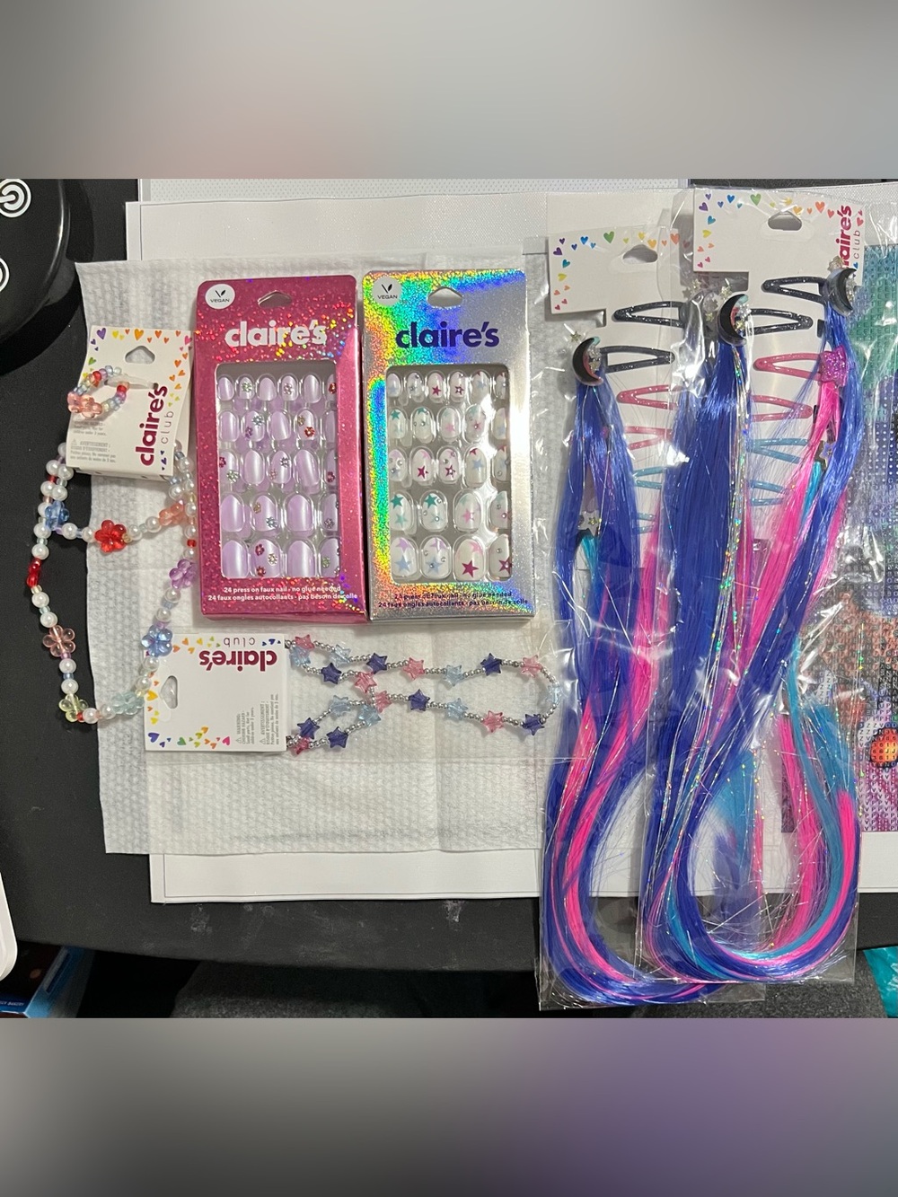 Claire's Pink and Blue Party Hair Extensions & Nail Set